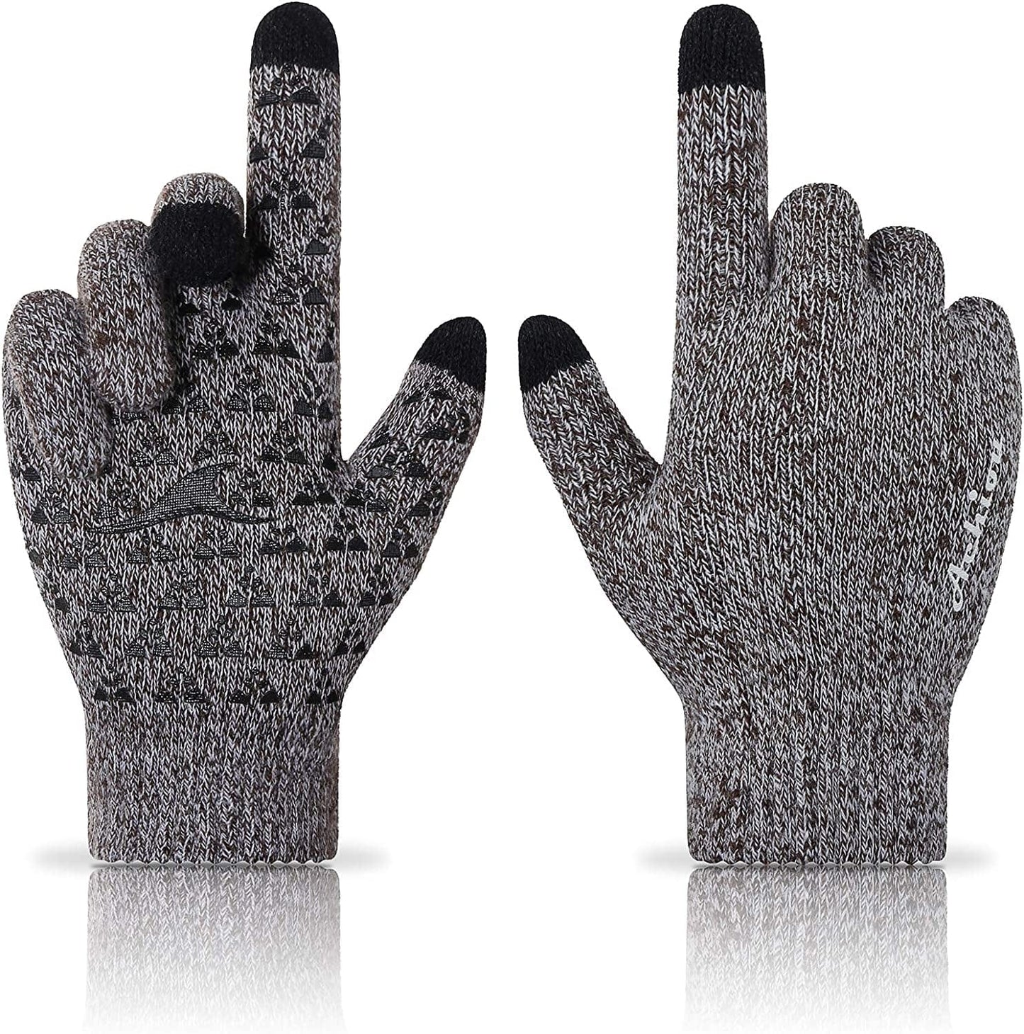 Achiou Winter Gloves for Men Women, Touch Screen Texting Warm Gloves with Thermal Soft Knit Lining,Elastic Cuff 3 Size Choice Apparel & Accessories > Clothing Accessories > Gloves & Mittens Achiou Coffee & White Medium