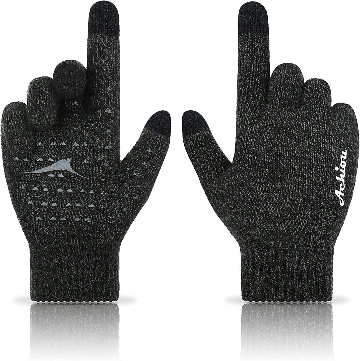 Achiou Winter Gloves for Men Women, Touch Screen Texting Warm Gloves with Thermal Soft Knit Lining,Elastic Cuff 3 Size Choice Apparel & Accessories > Clothing Accessories > Gloves & Mittens Achiou Military Green Medium
