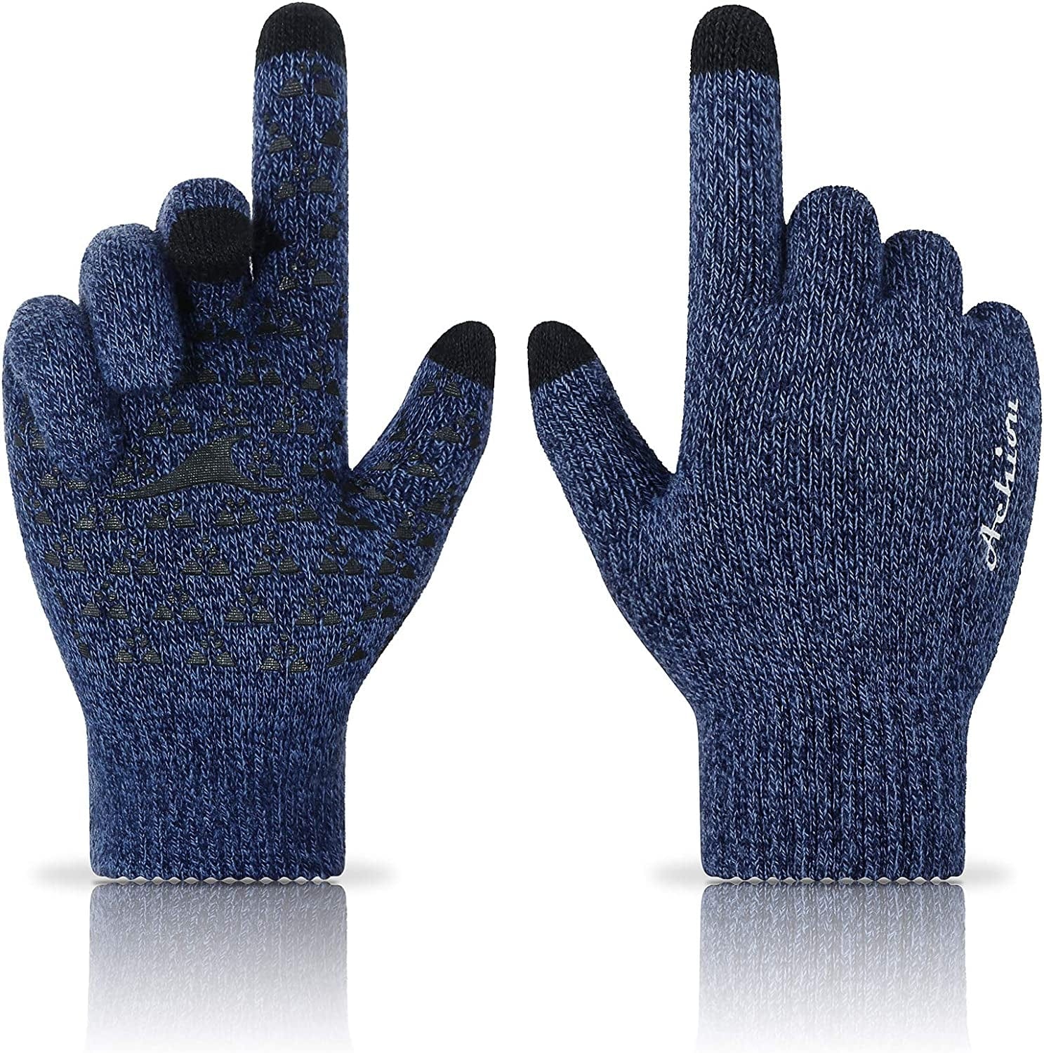 Achiou Winter Gloves for Men Women, Touch Screen Texting Warm Gloves with Thermal Soft Knit Lining,Elastic Cuff 3 Size Choice Apparel & Accessories > Clothing Accessories > Gloves & Mittens Achiou Blue Medium