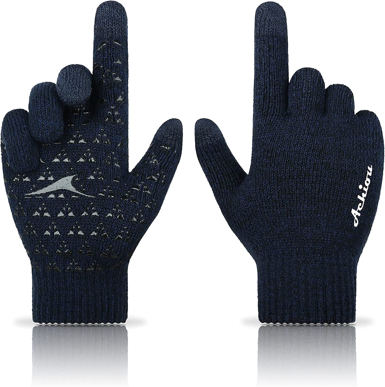 Achiou Winter Gloves for Men Women, Touch Screen Texting Warm Gloves with Thermal Soft Knit Lining,Elastic Cuff 3 Size Choice Apparel & Accessories > Clothing Accessories > Gloves & Mittens Achiou Black & Navy Medium