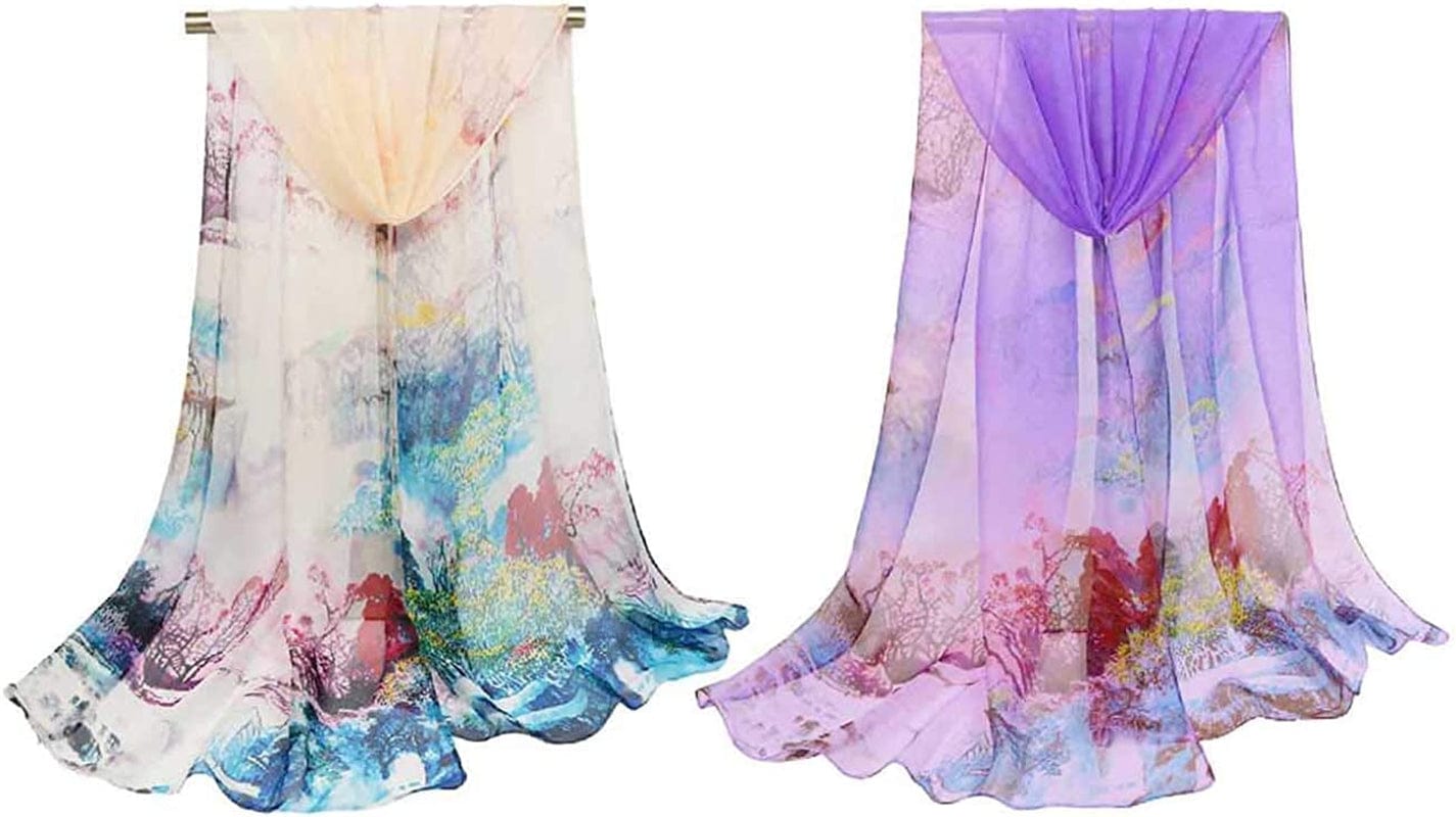 Acotavie 2 Pcs Scarfs for Women Lightweight Scarves Fashion Floral Print Shawls Holiday Gifts Scarf Apparel & Accessories > Clothing Accessories > Scarves & Shawls Acotavie