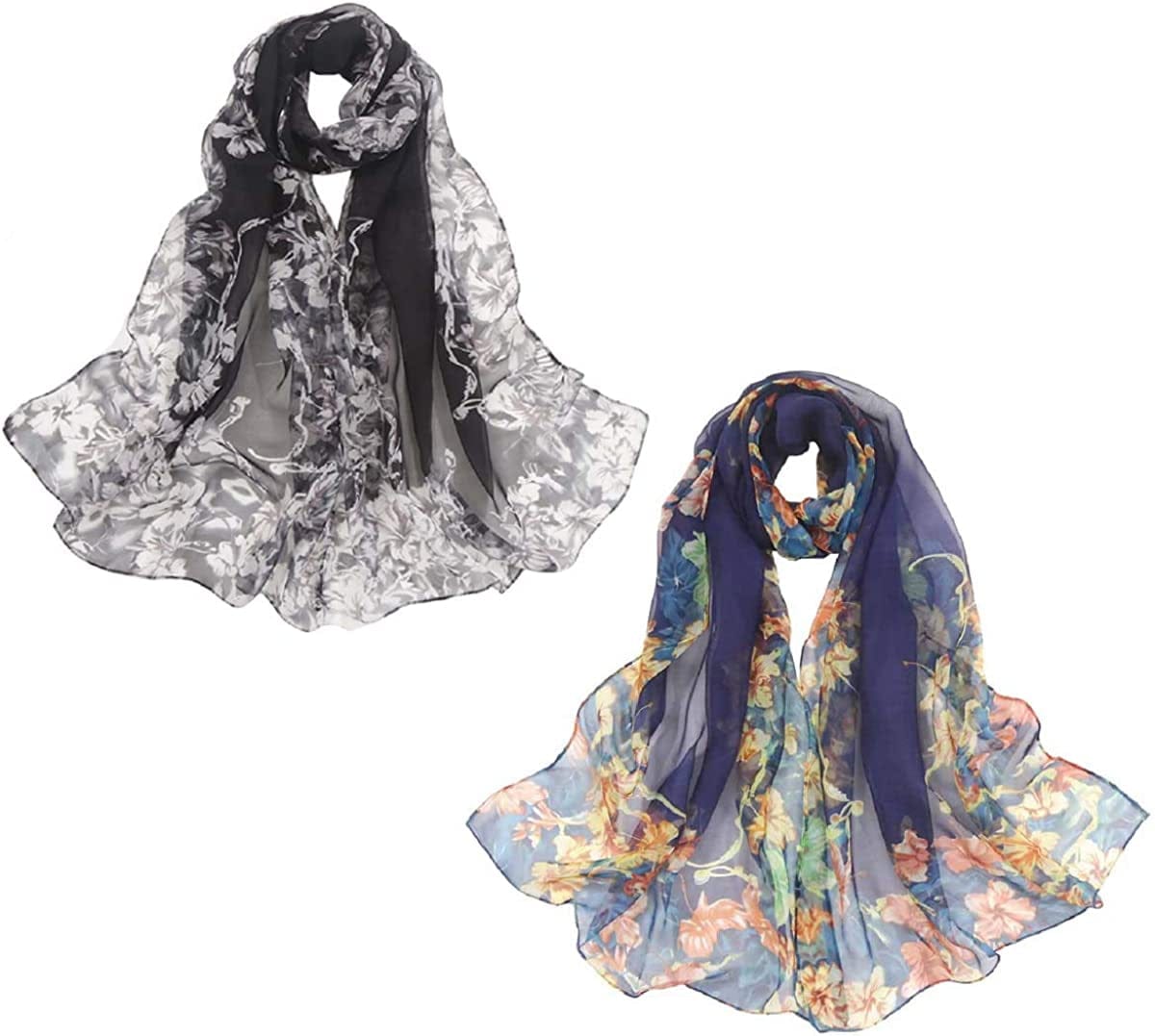 Acotavie 2 Pcs Scarfs for Women Lightweight Scarves Fashion Floral Print Shawls Holiday Gifts Scarf Apparel & Accessories > Clothing Accessories > Scarves & Shawls Acotavie Set 4