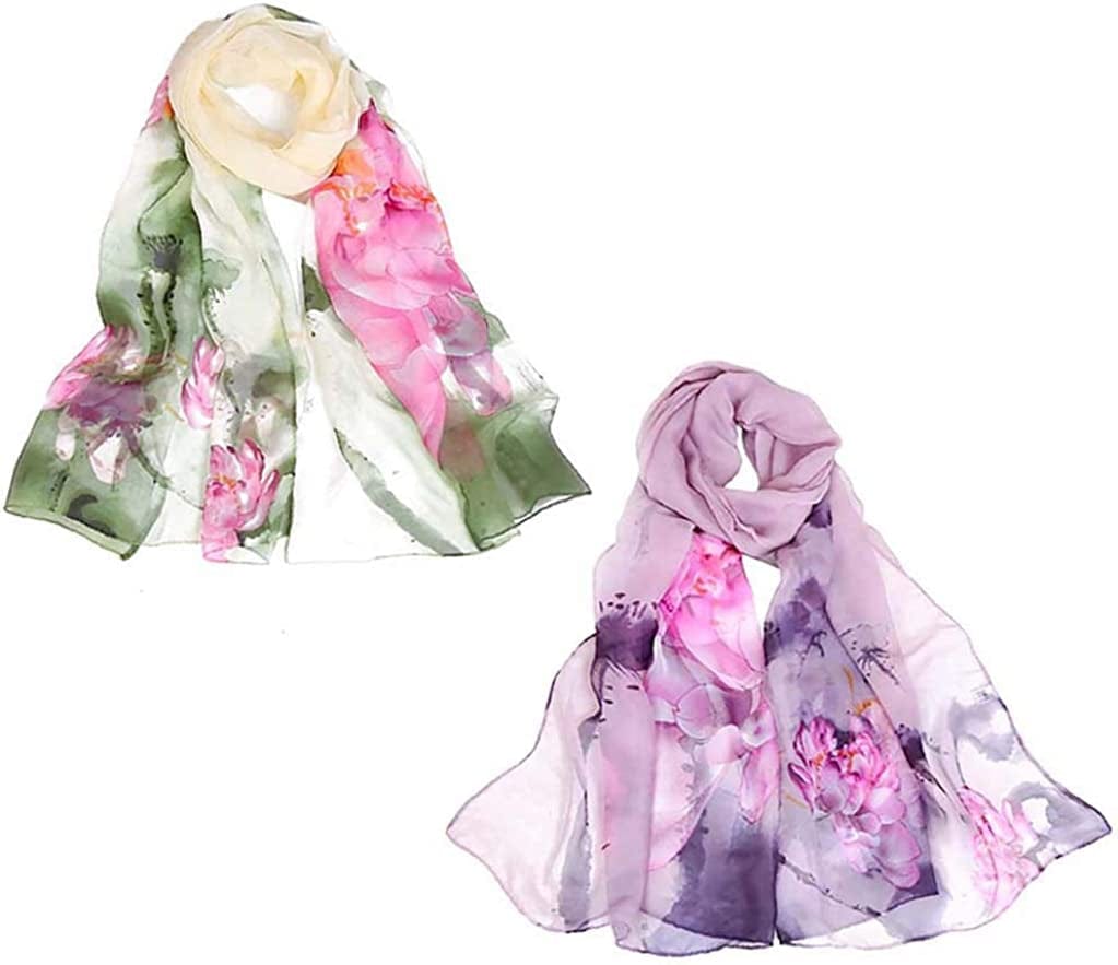 Acotavie 2 Pcs Scarfs for Women Lightweight Scarves Fashion Floral Print Shawls Holiday Gifts Scarf Apparel & Accessories > Clothing Accessories > Scarves & Shawls Acotavie A7