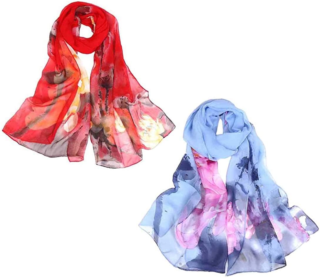 Acotavie 2 Pcs Scarfs for Women Lightweight Scarves Fashion Floral Print Shawls Holiday Gifts Scarf Apparel & Accessories > Clothing Accessories > Scarves & Shawls Acotavie A6