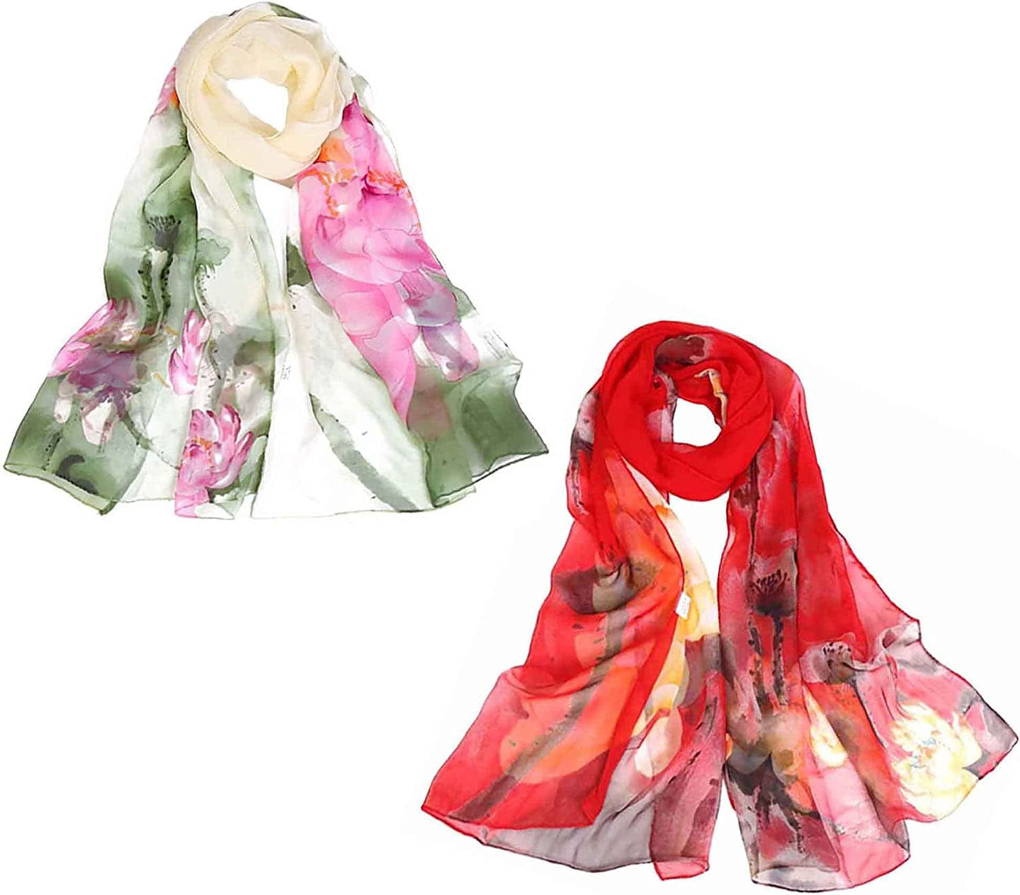 Acotavie 2 Pcs Scarfs for Women Lightweight Scarves Fashion Floral Print Shawls Holiday Gifts Scarf Apparel & Accessories > Clothing Accessories > Scarves & Shawls Acotavie A611