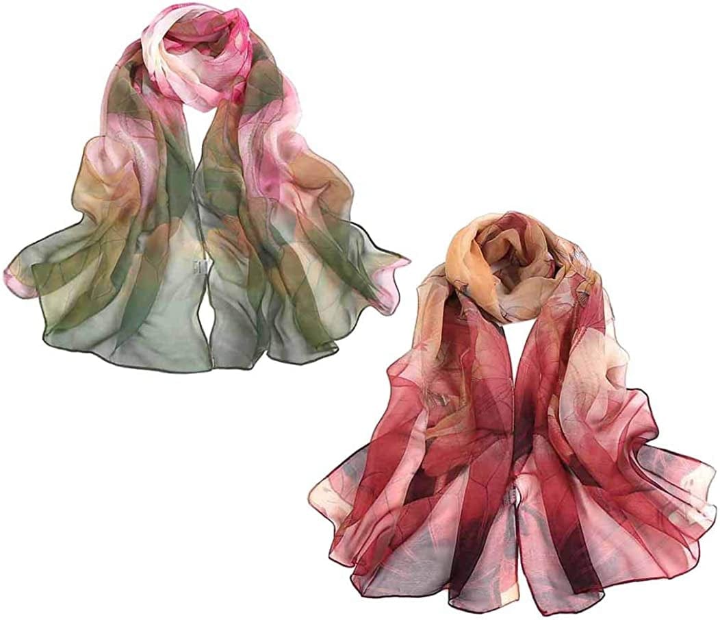 Acotavie 2 Pcs Scarfs for Women Lightweight Scarves Fashion Floral Print Shawls Holiday Gifts Scarf Apparel & Accessories > Clothing Accessories > Scarves & Shawls Acotavie A3