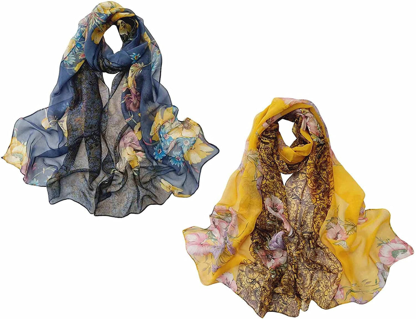 Acotavie 2 Pcs Scarfs for Women Lightweight Scarves Fashion Floral Print Shawls Holiday Gifts Scarf Apparel & Accessories > Clothing Accessories > Scarves & Shawls Acotavie A102