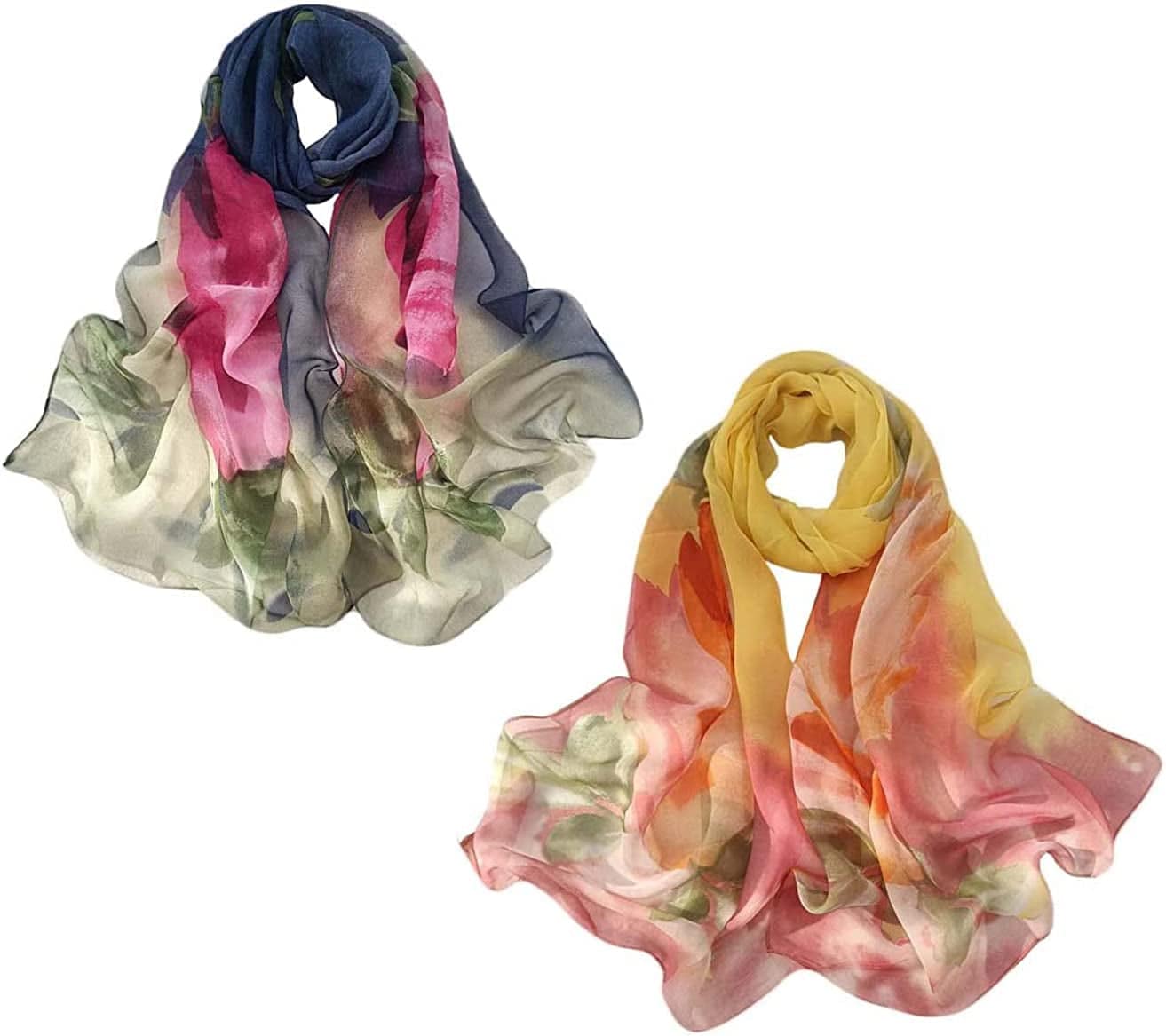 Acotavie 2 Pcs Scarfs for Women Lightweight Scarves Fashion Floral Print Shawls Holiday Gifts Scarf Apparel & Accessories > Clothing Accessories > Scarves & Shawls Acotavie Set 27