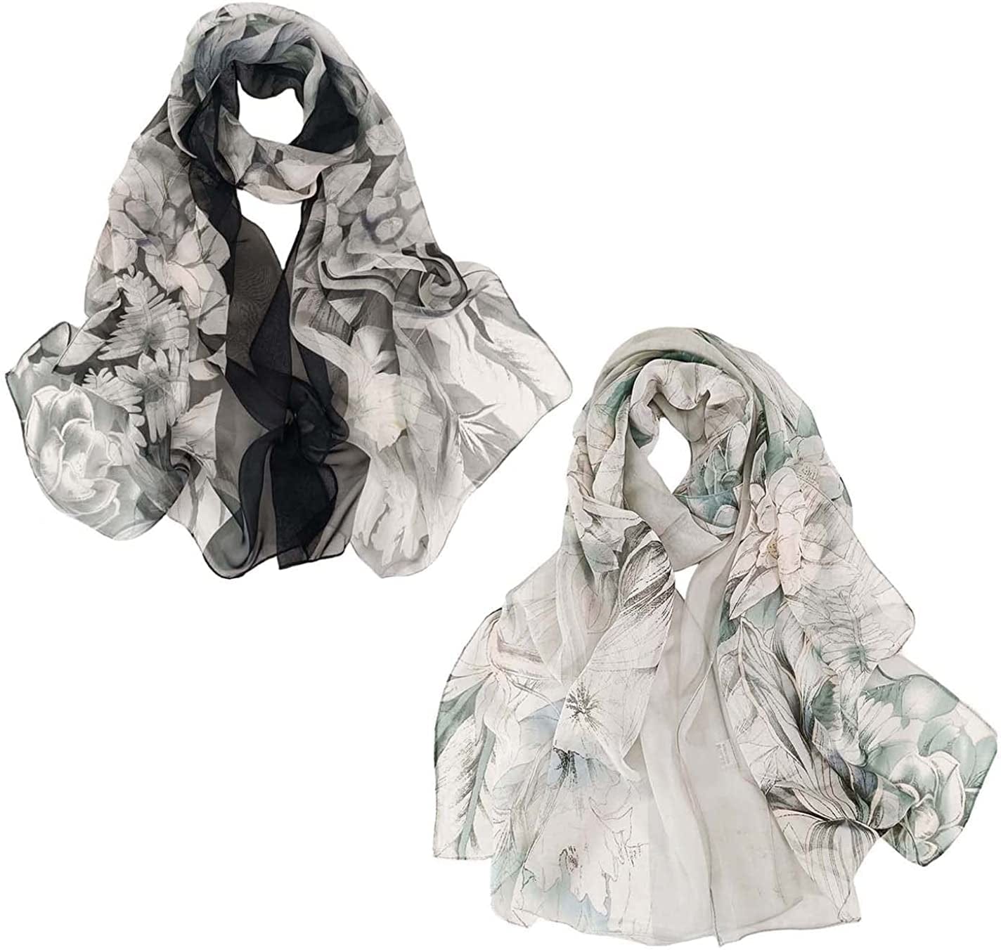 Acotavie 2 Pcs Scarfs for Women Lightweight Scarves Fashion Floral Print Shawls Holiday Gifts Scarf Apparel & Accessories > Clothing Accessories > Scarves & Shawls Acotavie Set 21