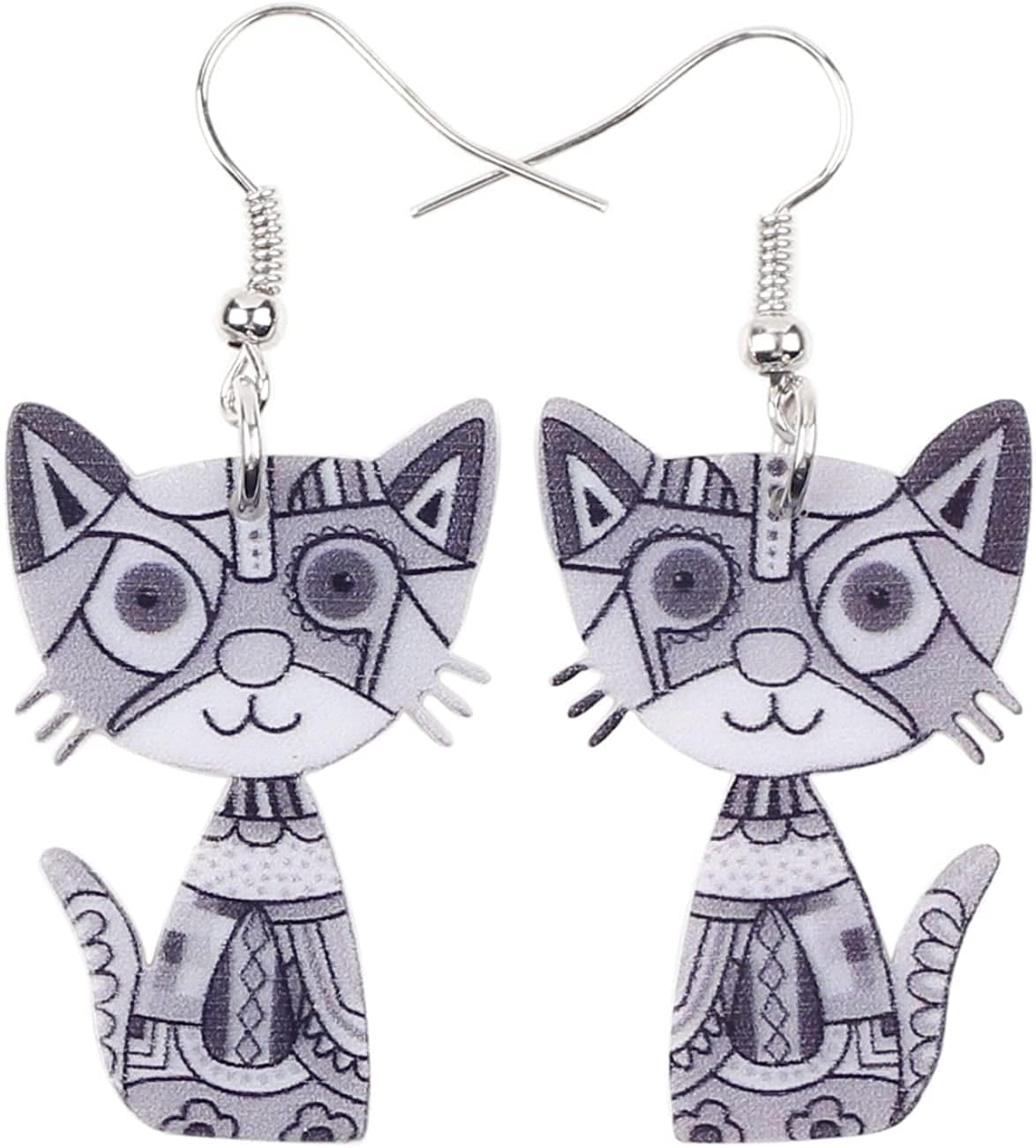 Acrylic Drop Cat Earrings Pets Funny Design 7 Color Lovely Gift for Girl Women by the Bonsny Grey