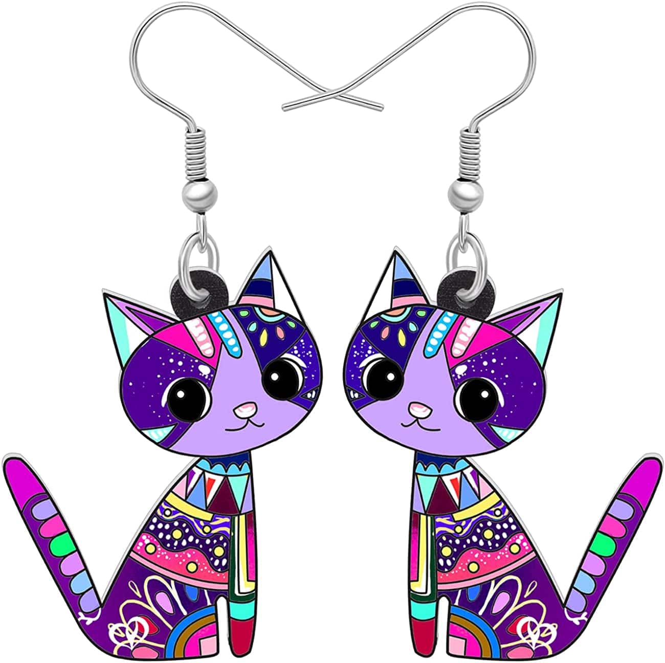 Acrylic Drop Cat Earrings Pets Funny Design 7 Color Lovely Gift for Girl Women by the Bonsny Purple
