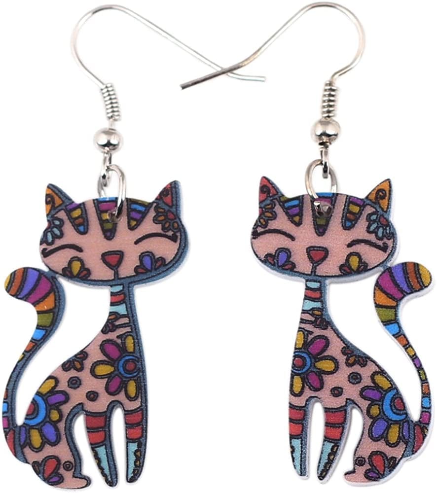 Acrylic Drop Cat Earrings Pets Funny Design 7 Color Lovely Gift for Girl Women by the Bonsny Multi