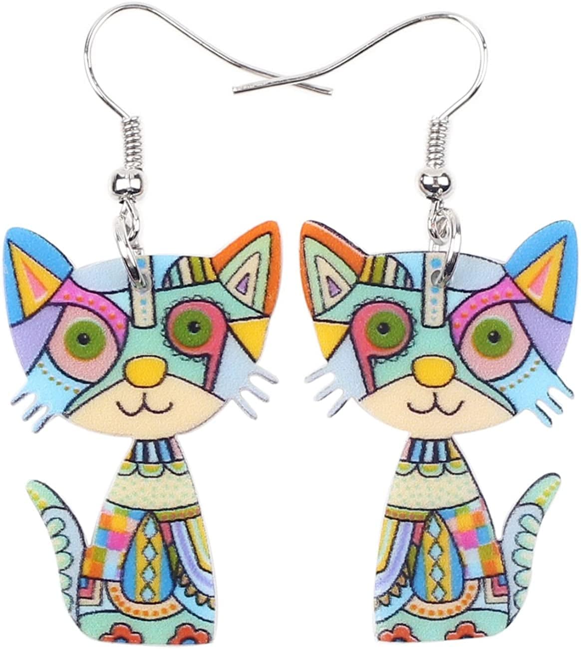 Acrylic Drop Cat Earrings Pets Funny Design 7 Color Lovely Gift for Girl Women by the Bonsny Blue