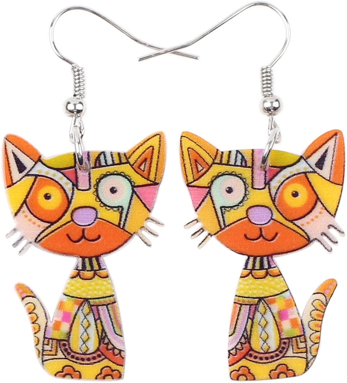 Acrylic Drop Cat Earrings Pets Funny Design 7 Color Lovely Gift for Girl Women by the Bonsny Yellow