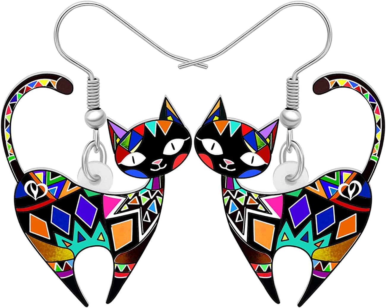 Acrylic Drop Cat Earrings Pets Funny Design 7 Color Lovely Gift for Girl Women by the Bonsny Dark