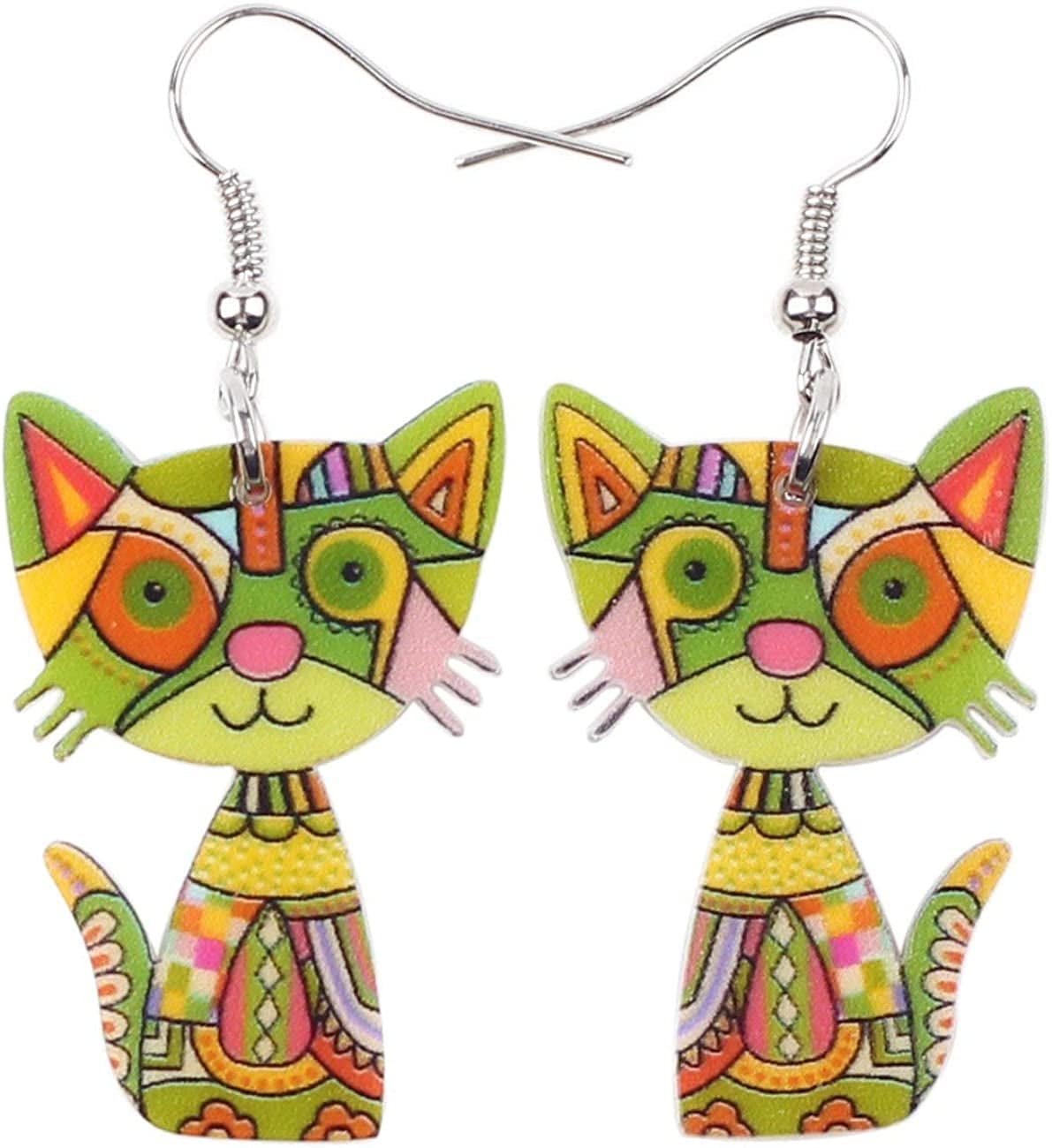 Acrylic Drop Cat Earrings Pets Funny Design 7 Color Lovely Gift for Girl Women by the Bonsny Brown