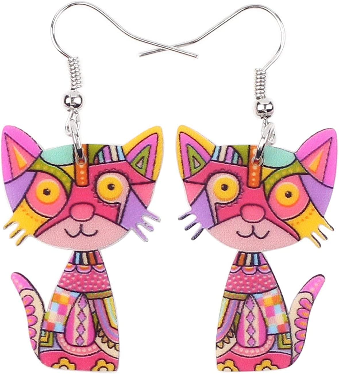 Acrylic Drop Cat Earrings Pets Funny Design 7 Color Lovely Gift for Girl Women by the Bonsny Red
