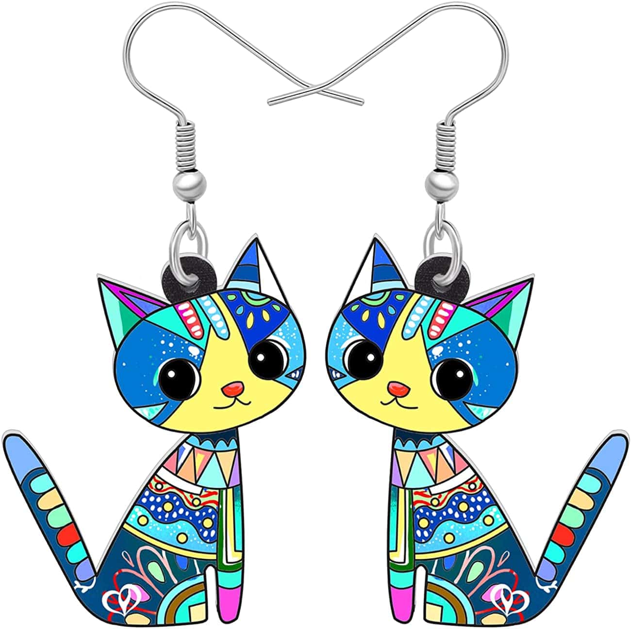 Acrylic Drop Cat Earrings Pets Funny Design 7 Color Lovely Gift for Girl Women by the Bonsny Blueness