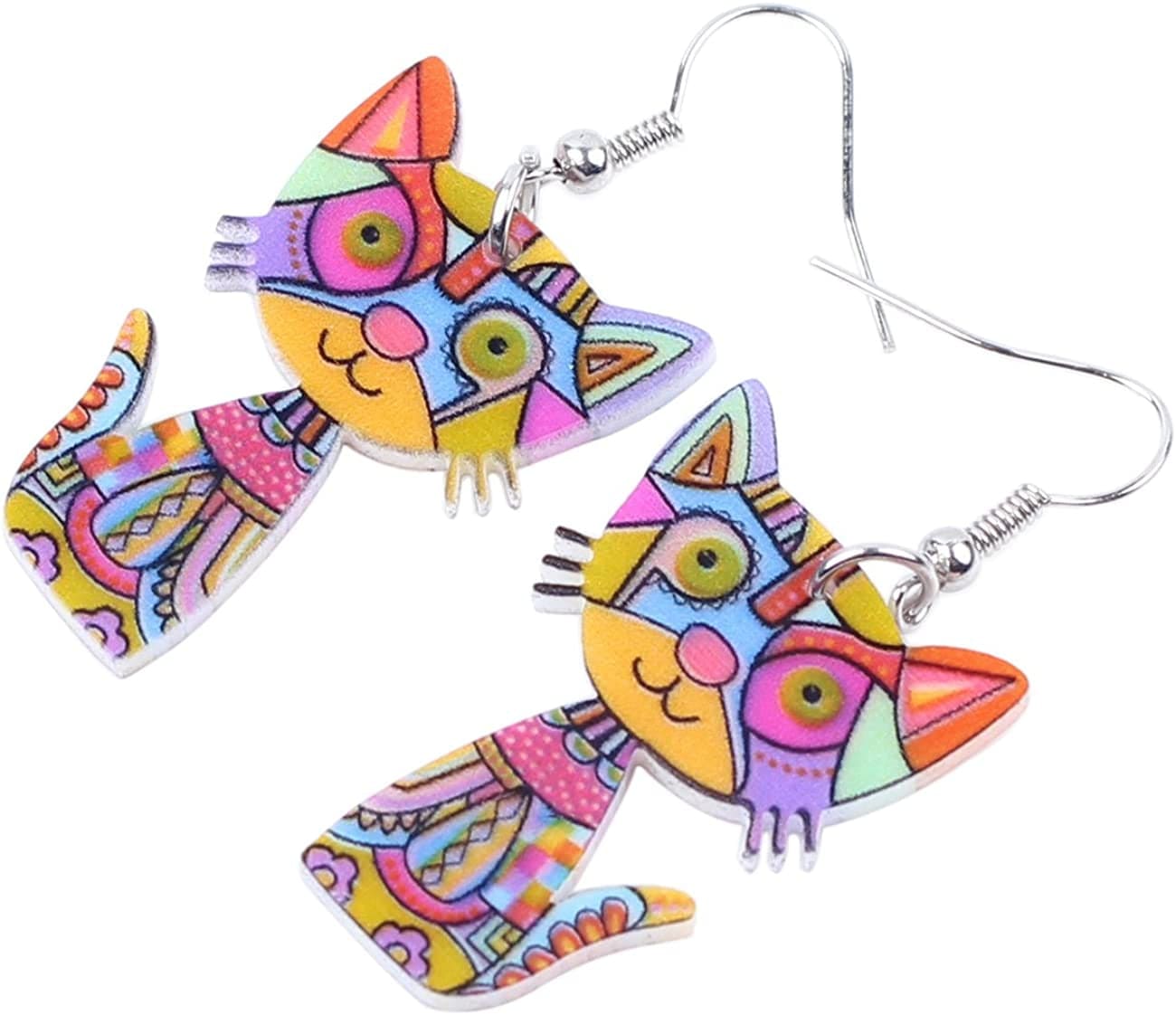 Acrylic Drop Cat Earrings Pets Funny Design 7 Color Lovely Gift for Girl Women by the Bonsny