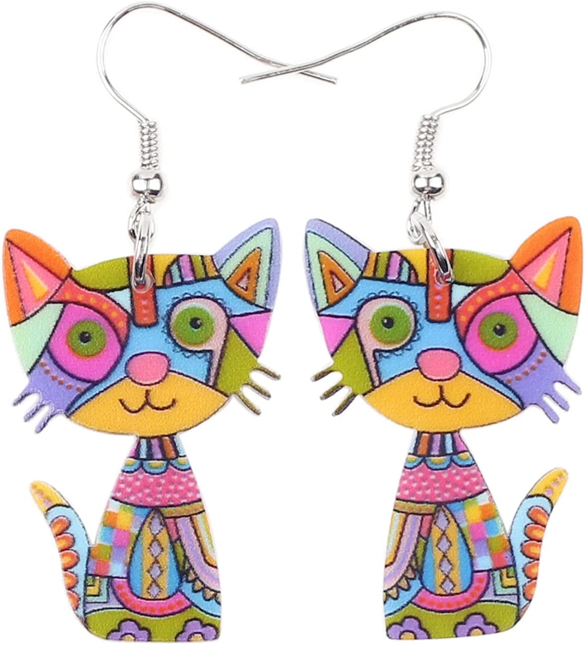 Acrylic Drop Cat Earrings Pets Funny Design 7 Color Lovely Gift for Girl Women by the Bonsny Multicolor