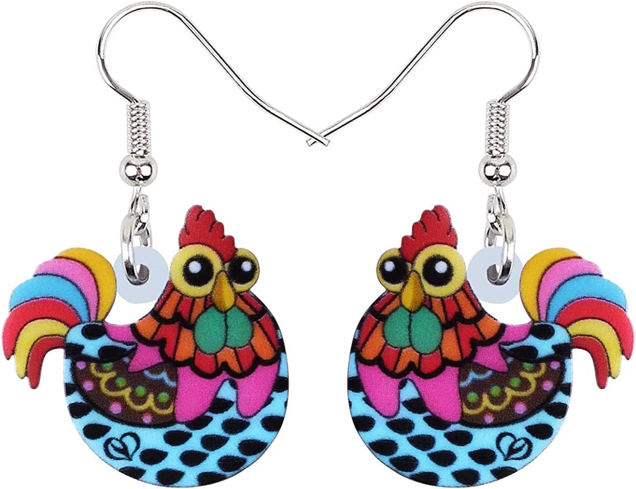 Acrylic Drop Hen Chicken Earrings Funny Farm Design Lovely Gift for Girl Women by the Bonsny Blue