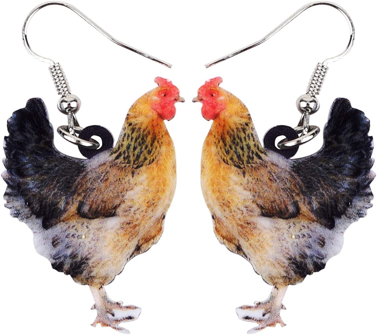 Acrylic Drop Hen Chicken Earrings Funny Farm Design Lovely Gift for Girl Women by the Bonsny Brown