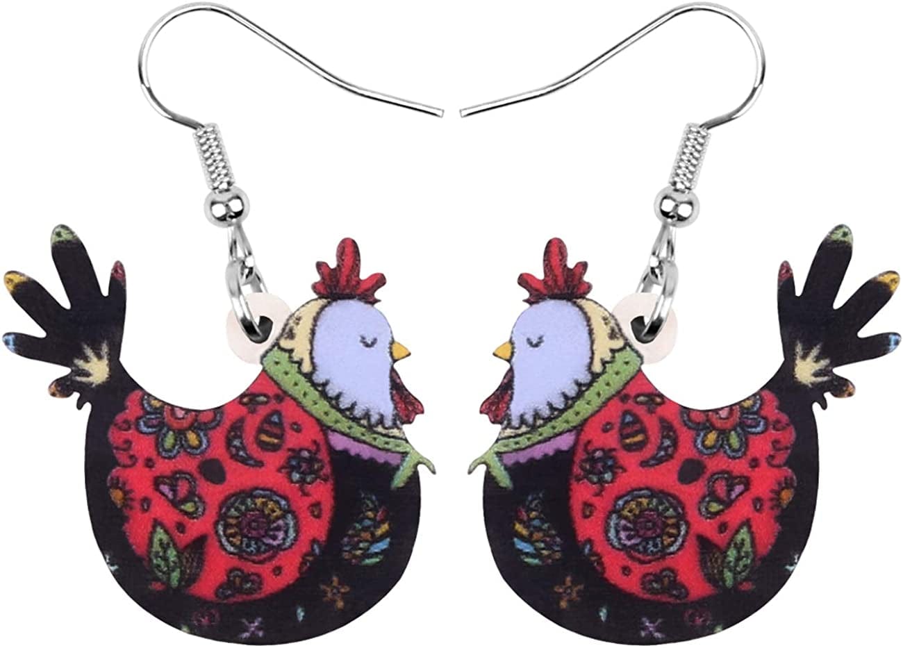 Acrylic Drop Hen Chicken Earrings Funny Farm Design Lovely Gift for Girl Women by the Bonsny Black