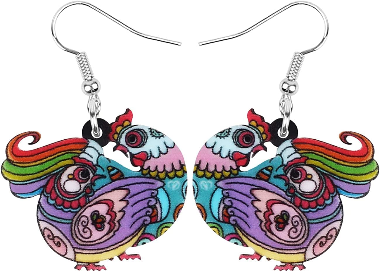 Acrylic Drop Hen Chicken Earrings Funny Farm Design Lovely Gift for Girl Women by the Bonsny Purple