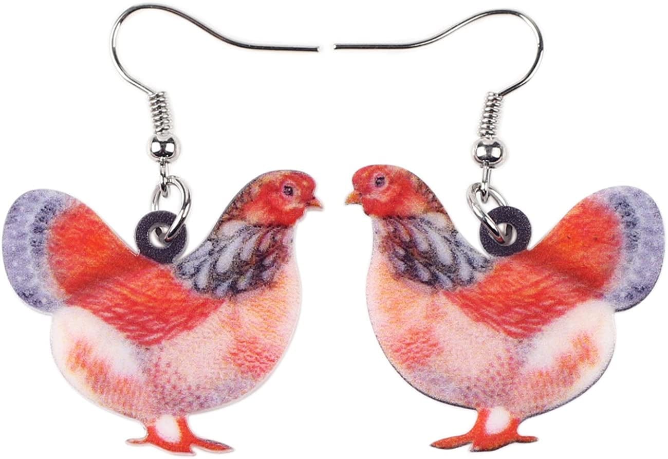 Acrylic Drop Hen Chicken Earrings Funny Farm Design Lovely Gift for Girl Women by the Bonsny Pink