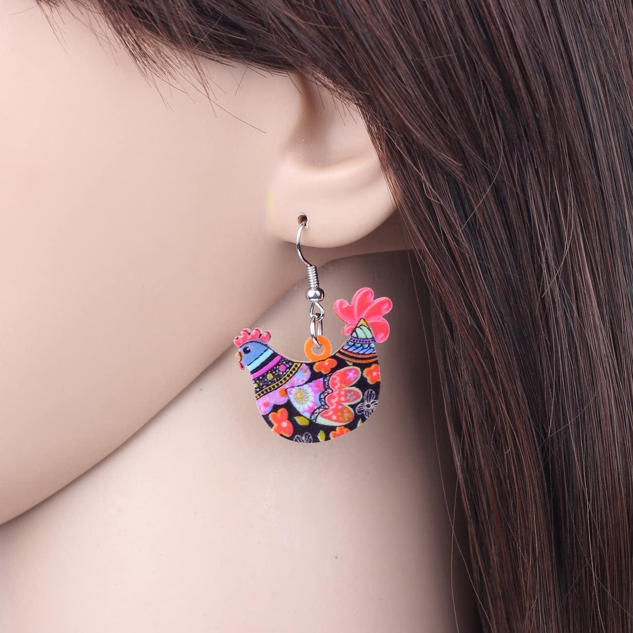 Acrylic Drop Hen Chicken Earrings Funny Farm Design Lovely Gift for Girl Women by the Bonsny