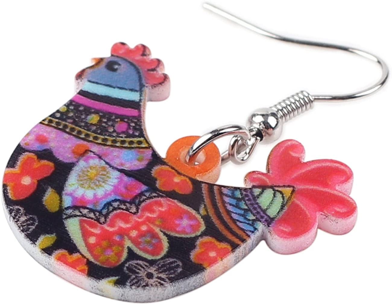 Acrylic Drop Hen Chicken Earrings Funny Farm Design Lovely Gift for Girl Women by the Bonsny