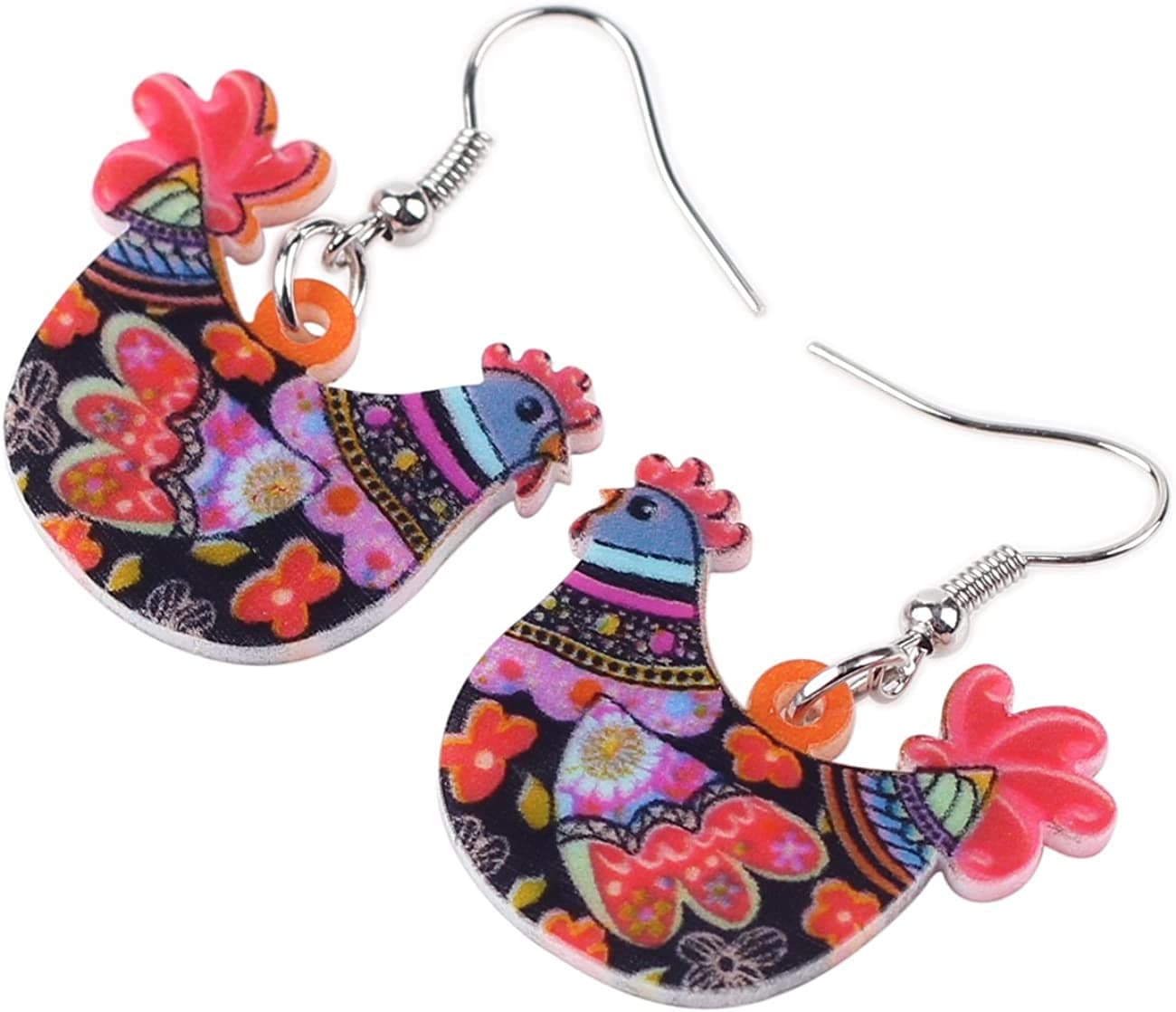 Acrylic Drop Hen Chicken Earrings Funny Farm Design Lovely Gift for Girl Women by the Bonsny