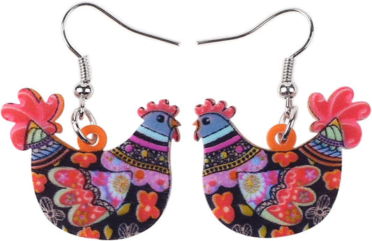Acrylic Drop Hen Chicken Earrings Funny Farm Design Lovely Gift for Girl Women by the Bonsny Red