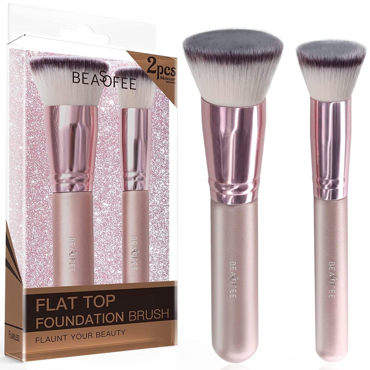 Foundation Makeup Brush Flat Top Kabuki Foundation Brush for Liquid Cream Powder Makeup,The Big Fiber Bristles ,Stippling Buffing Blending Good Premium Face Makeup Brush Set Tools Rose Gold Health & Beauty > Personal Care > Cosmetics > Cosmetic Tools > Makeup Tools BEASOFEE 02 Rose Gold