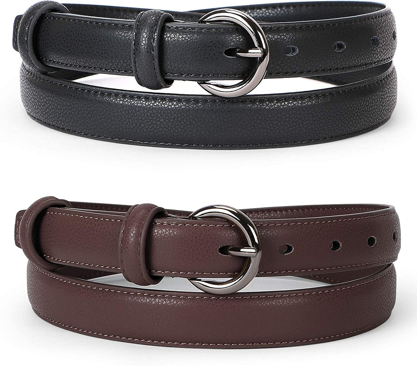 WERFORU 2 Pack Women Leather Belt Waist Skinny Dress Belts Solid Pin Buckle Belt for Jeans Pants Apparel & Accessories > Clothing Accessories > Belts WERFORU C-black/Coffee Fit Size 35"-39"