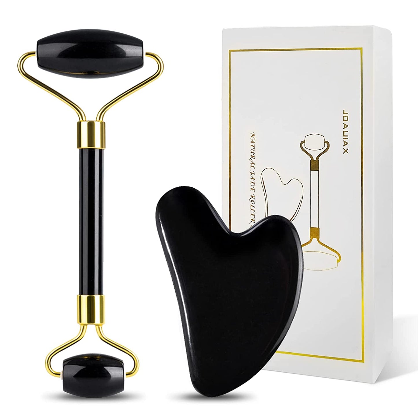 Jade Roller & Gua Sha Stone,Face Roller Skin Care,Gua Sha Massage Tool,100% Natural Jade,Anti-Aging Facial Roller for Face,Neck,Body Muscle Relaxing Health & Beauty > Personal Care > Cosmetics > Cosmetic Tools > Skin Care Tools TriFirmum Black