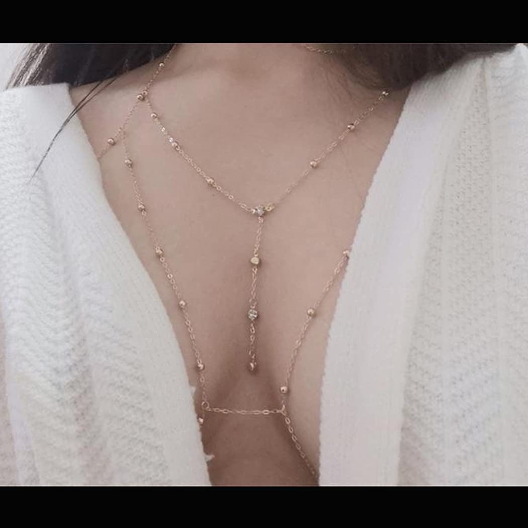 Blindery Sexy Body Chain Rhinestone Silver Chain Bra Layered Body Jewelry Crystal Waist Chain Beaded Body Accessory for Women Apparel & Accessories > Jewelry > Body Jewelry Blindery