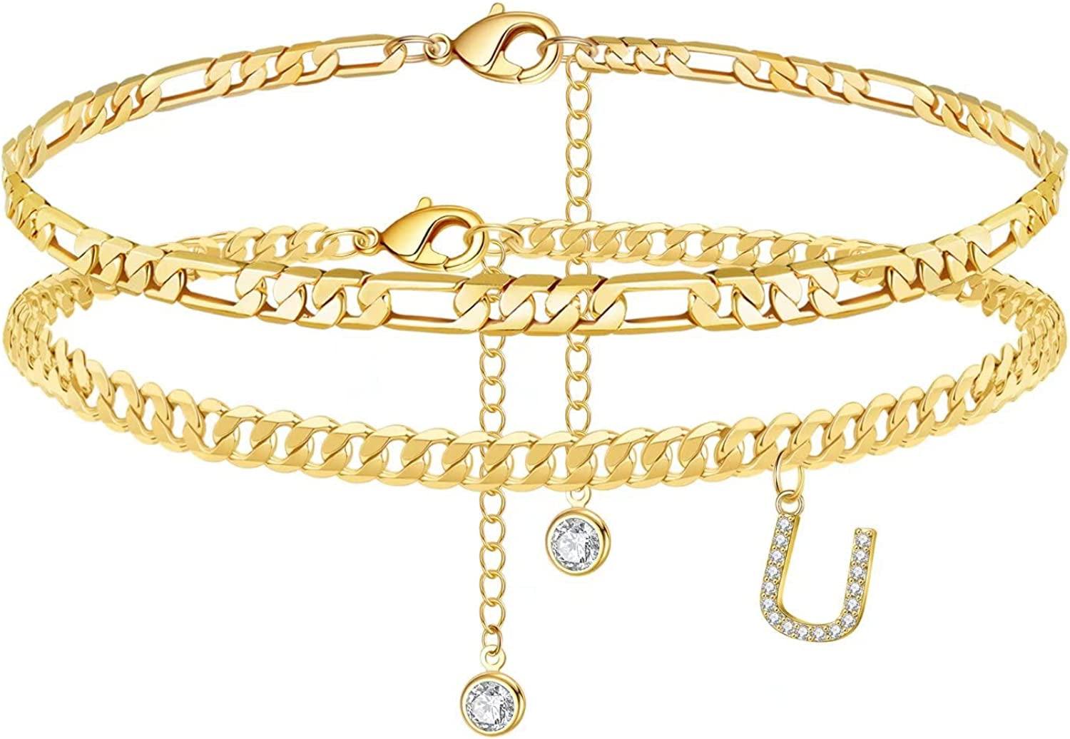 Initial Ankle Bracelets for Women, 14K Gold Plated Layered Initial Cubic Zirconia Ankle Bracelets Dainty Beach Letter Initial Anklet A-Z Gold Anklets for Women Teen Girls Foot Jewelry Gifts Apparel & Accessories > Jewelry > Anklets IEFSHINY U