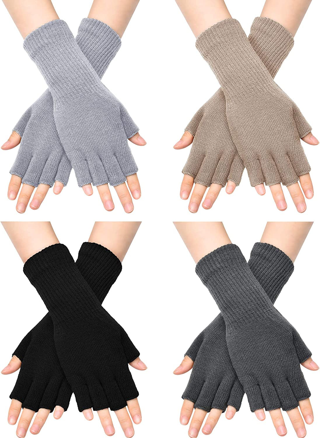 Unisex Half Finger Gloves Winter Stretchy Knit Fingerless Typing Gloves for Women Apparel & Accessories > Clothing Accessories > Gloves & Mittens SATINIOR Black, Dark Grey, Light Grey, Light Tan 4