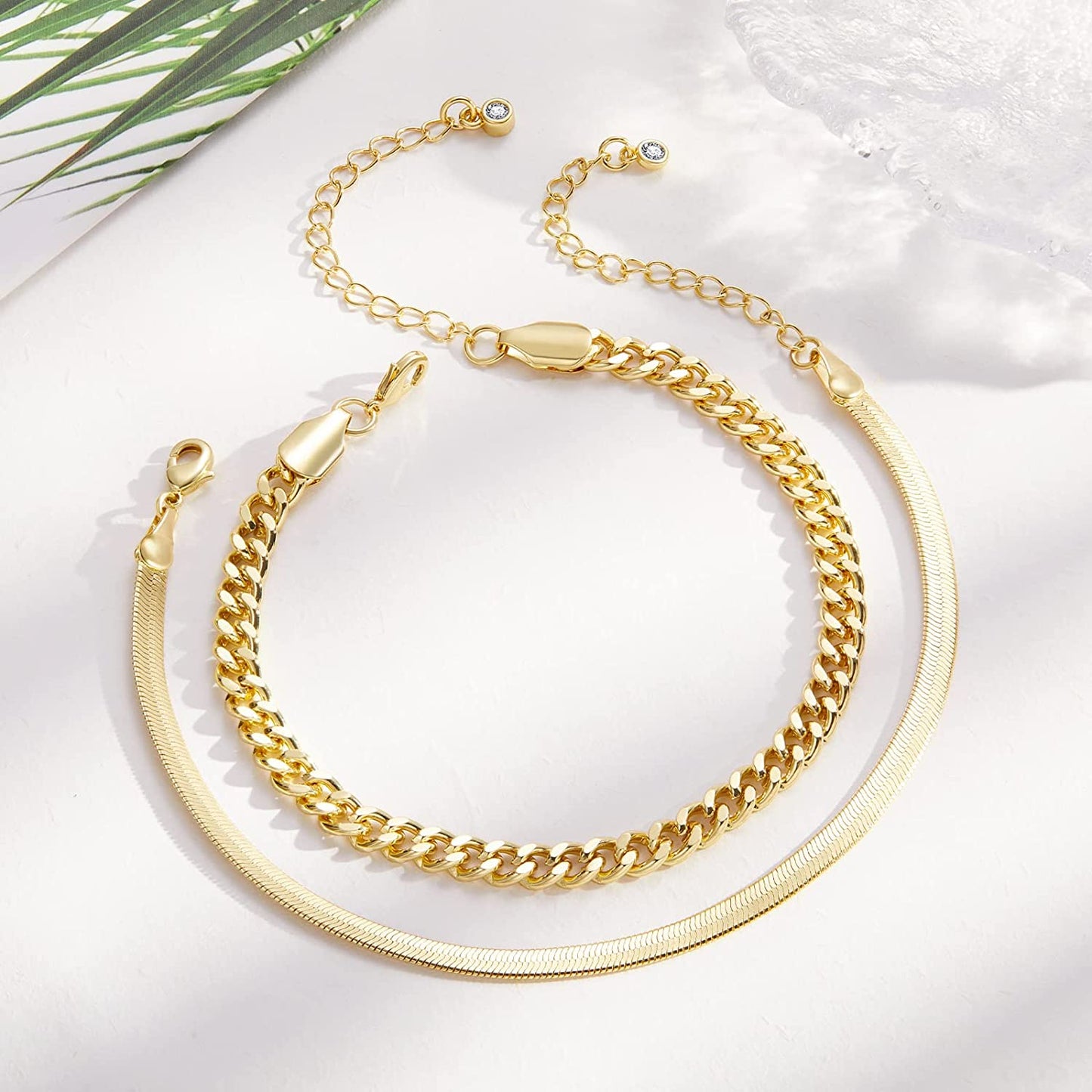 Kissyan Gold Layered Ankle Bracelets for Women, Dainty 14K Gold Plated Layering Anklets Set Adjustable Fashion Cuban Link Snake Tennis Chain Ankles Summer Beach Foot Jewelry Gifts for Women Girls Apparel & Accessories > Jewelry > Anklets KissYan