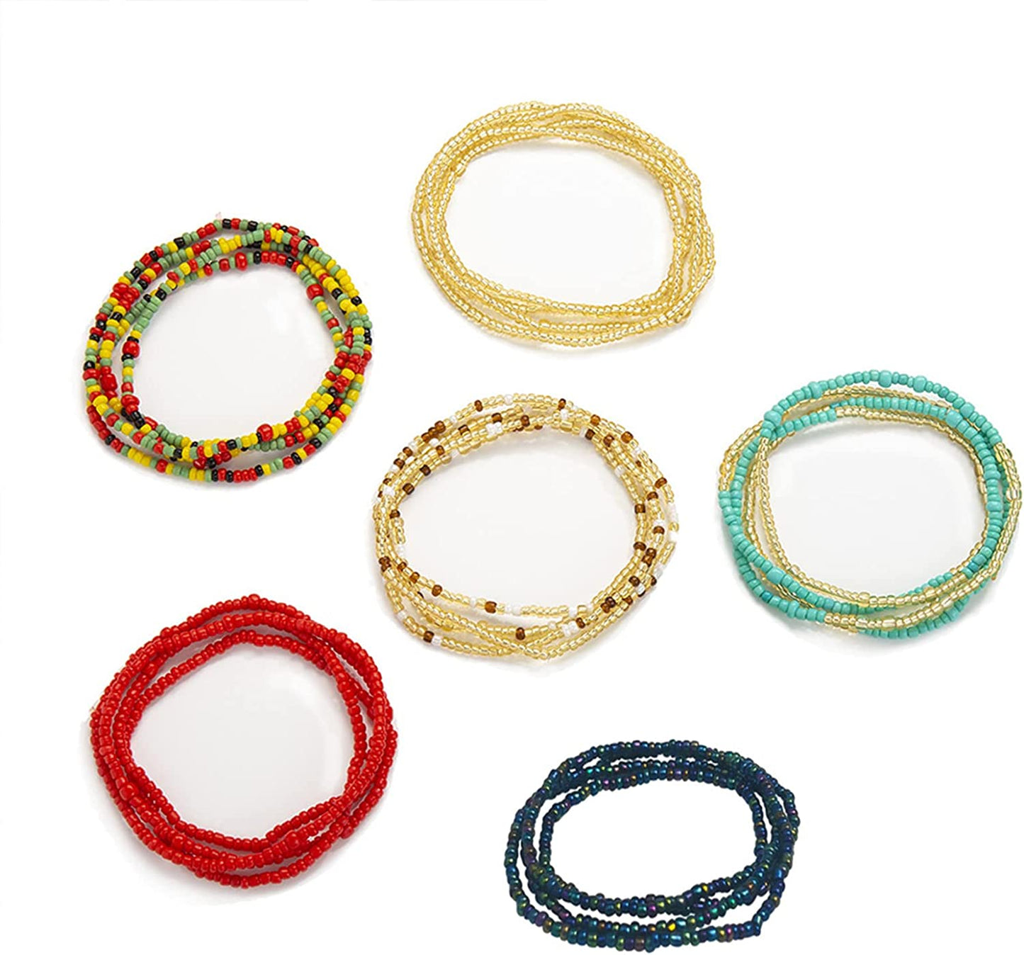 Silver/Gold Layered Waist Chains 26.7''/31.4''Adjustable Belly Chain Jewelry for Women Minimalist Beach Bikini Body Chain Apparel & Accessories > Jewelry > Body Jewelry Otxas 6pcs Waist Beads