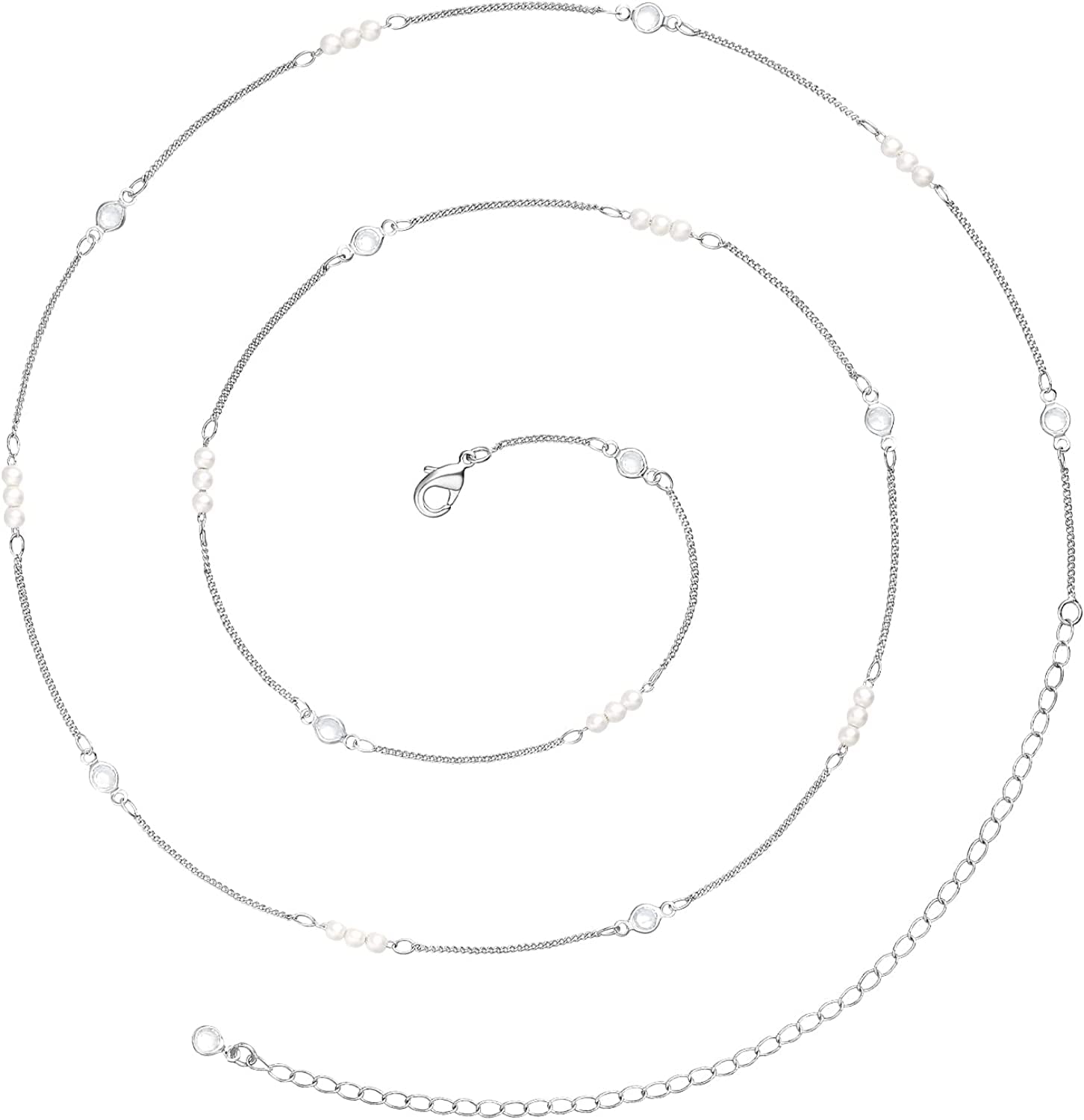 Kissyan Bikini Body Chains for Women, 14K Gold Adjustable Sexy Waist Chain Summer Beach Colorful Cuban Link Pearl Evil Eyes Belly Chain Handmade Jewelry Apparel & Accessories > Jewelry > Body Jewelry KissYan Silver-pearl&cuban