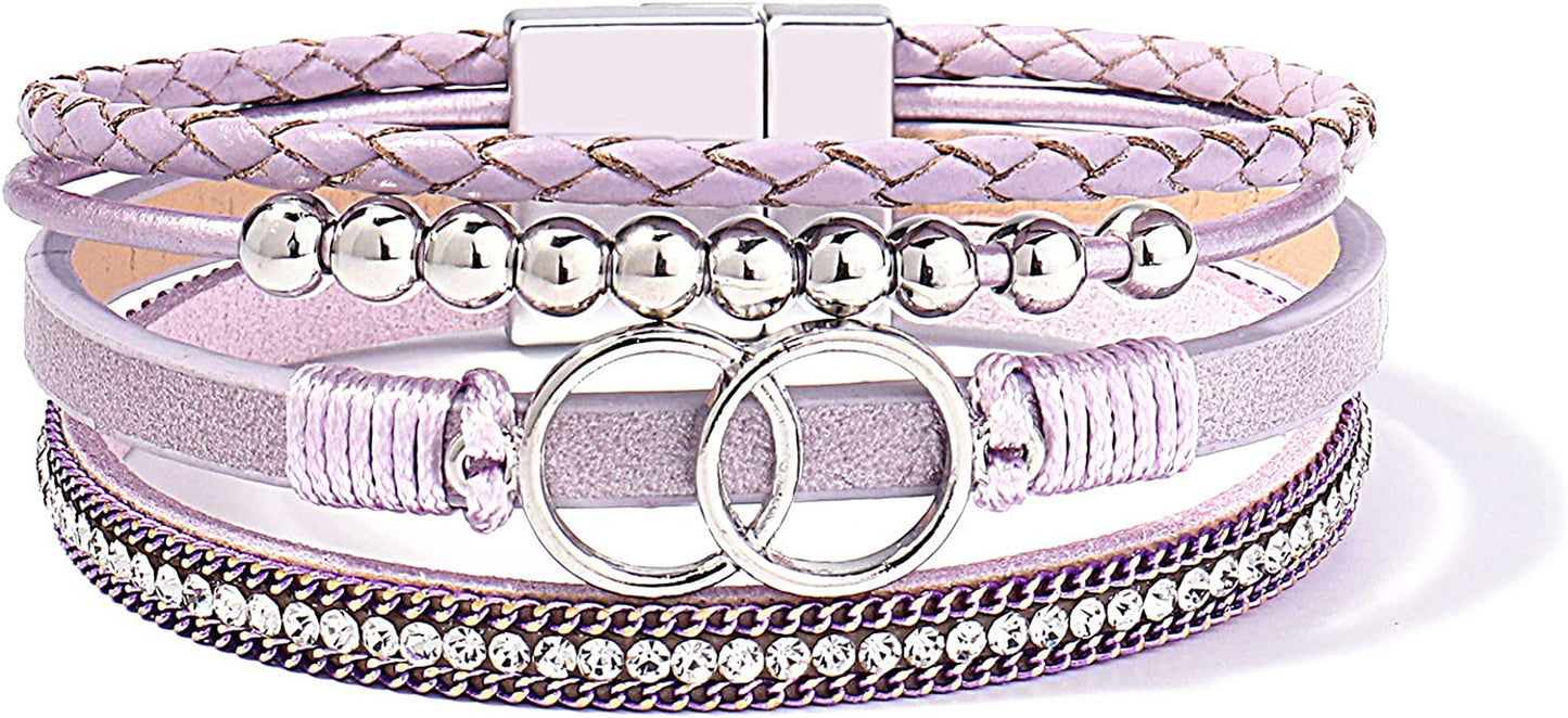 FANCY SHINY Boho Wrap Bracelets Leather Cuff Bangle Gold Beaded Bracelets for Women Stackable Infinity Bracelets Jewelry with Clasp Apparel & Accessories > Jewelry > Bracelets FANCY SHINY Purple