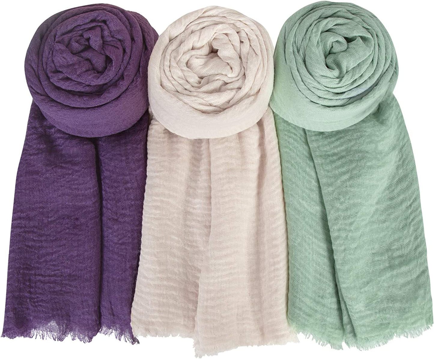 Hijab Scarfs for Women Soft Scarf Shawl Lightweight Long Wraps for All Season Apparel & Accessories > Clothing Accessories > Scarves & Shawls Chalier Fashion Solid I-3 Pack(purple/Beige/Green)