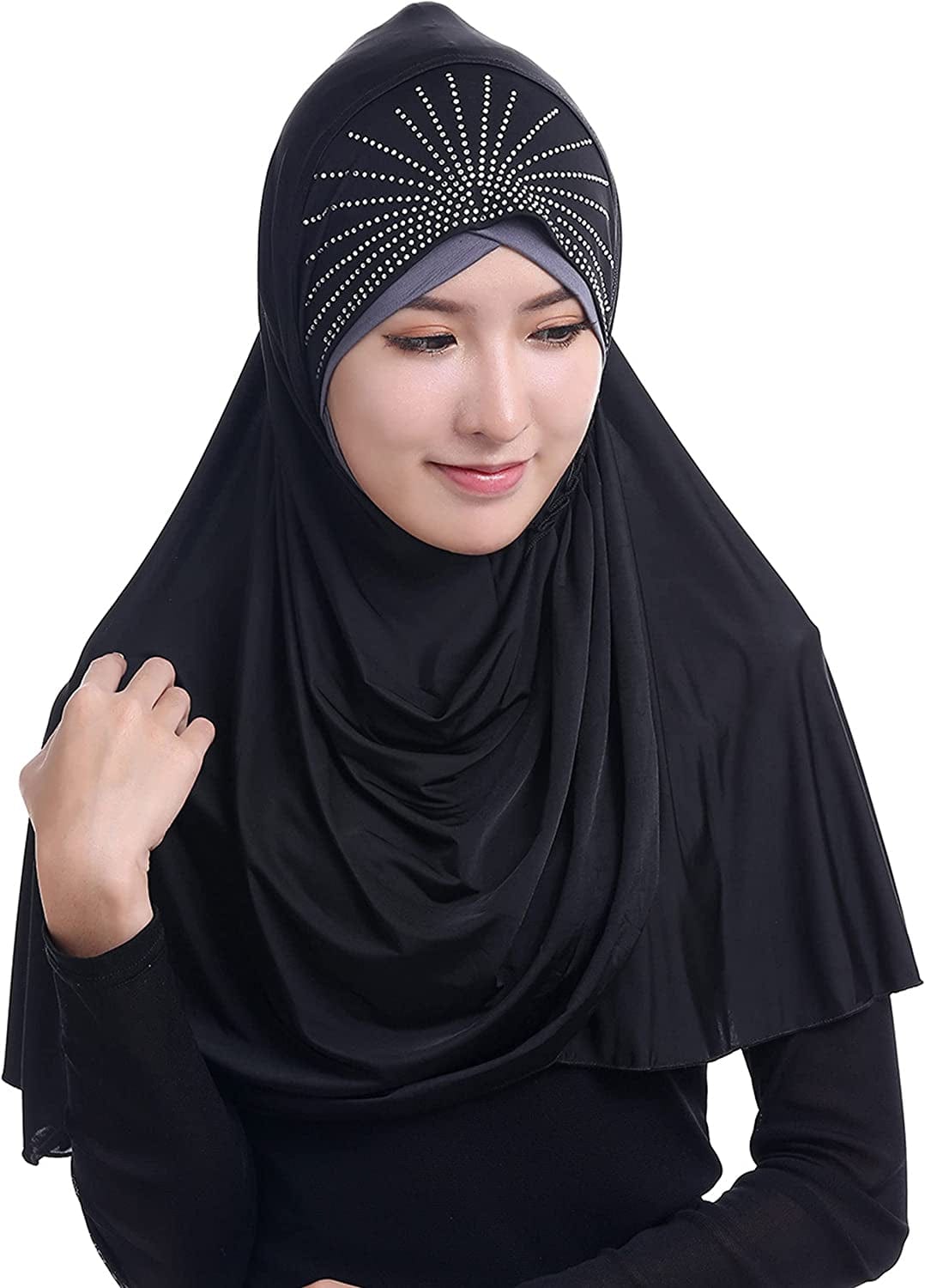 Adela Women Lightweight Scarf Muslim Turban Hijab Cap Long Scarf Wrap Shawl Apparel & Accessories > Clothing Accessories > Scarves & Shawls Adela Boutique C-black
