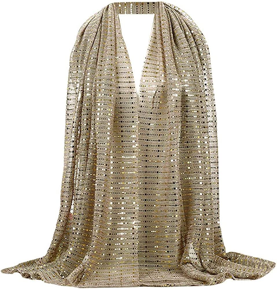 Adela Women Lightweight Scarf Muslim Turban Hijab Cap Long Scarf Wrap Shawl Apparel & Accessories > Clothing Accessories > Scarves & Shawls Adela Boutique 46gold Sequins