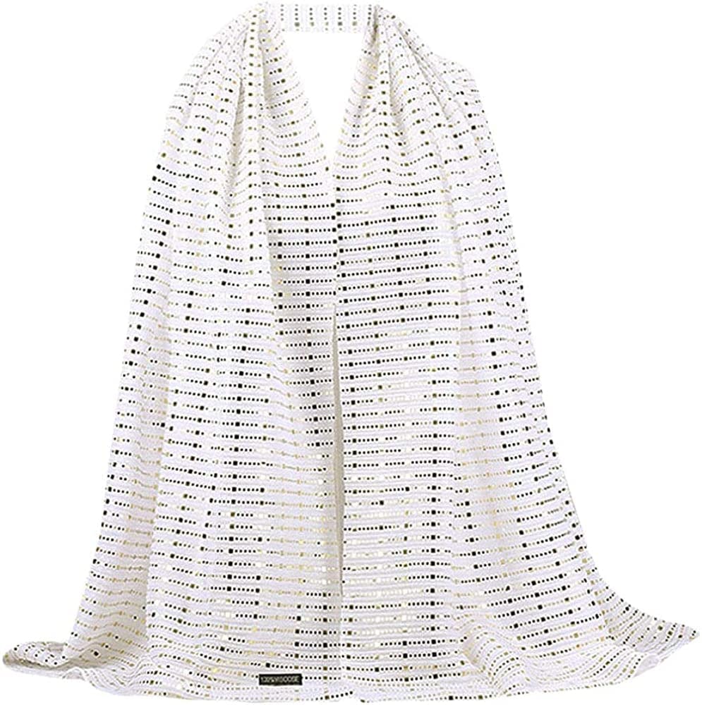 Adela Women Lightweight Scarf Muslim Turban Hijab Cap Long Scarf Wrap Shawl Apparel & Accessories > Clothing Accessories > Scarves & Shawls Adela Boutique White&sequins
