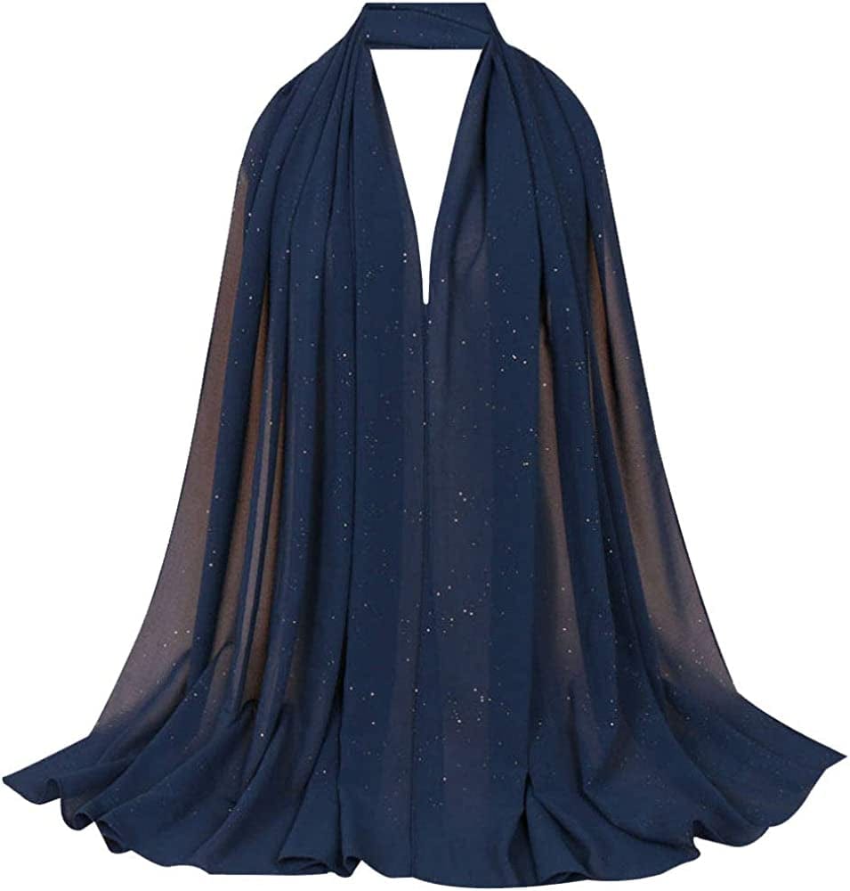 Adela Women Lightweight Scarf Muslim Turban Hijab Cap Long Scarf Wrap Shawl Apparel & Accessories > Clothing Accessories > Scarves & Shawls Adela Boutique A-navy Blue