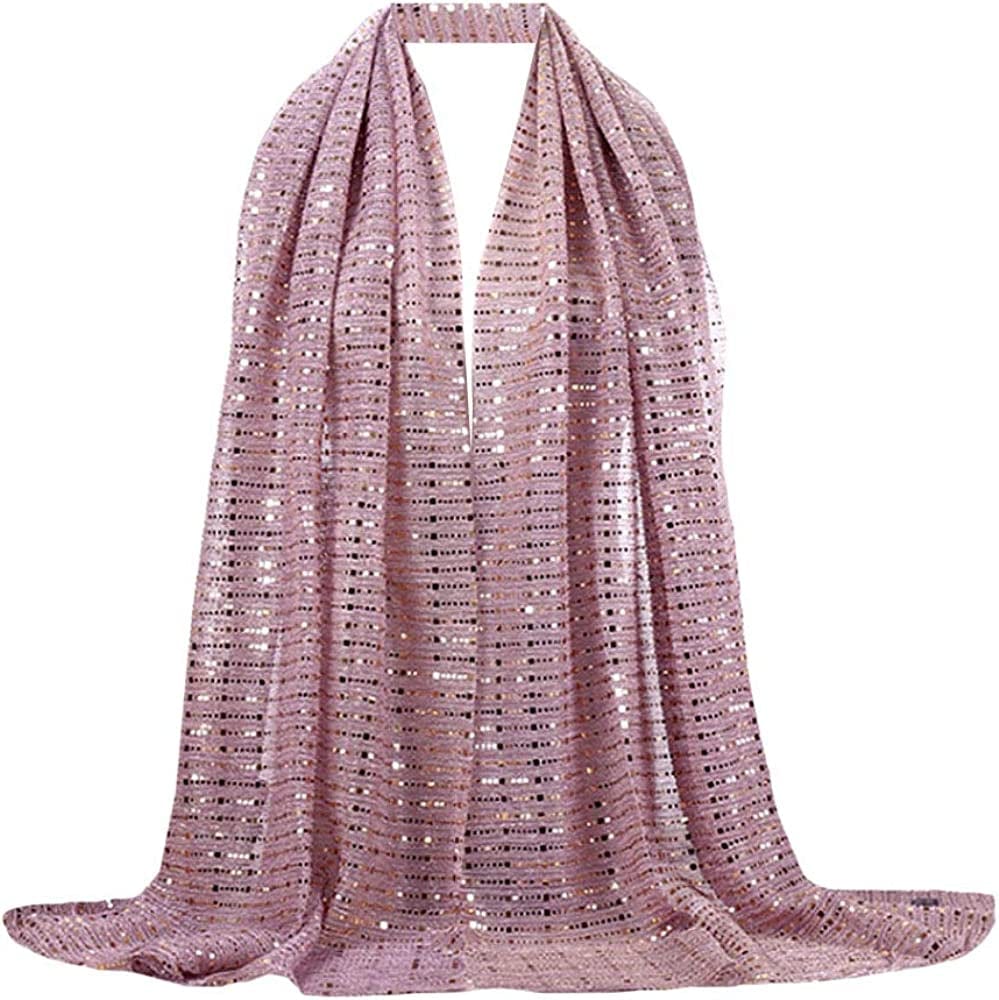 Adela Women Lightweight Scarf Muslim Turban Hijab Cap Long Scarf Wrap Shawl Apparel & Accessories > Clothing Accessories > Scarves & Shawls Adela Boutique 46pink Sequins