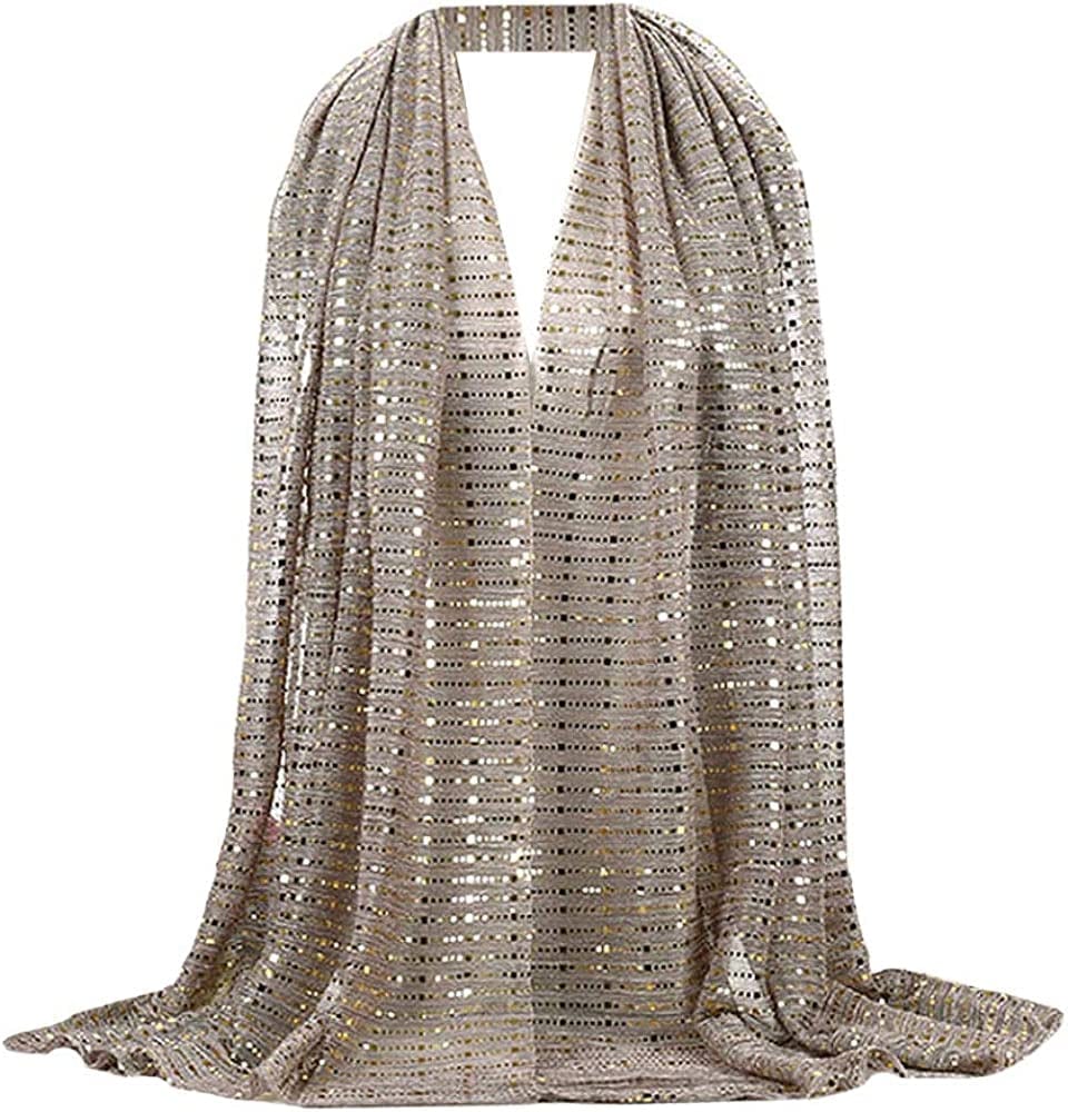 Adela Women Lightweight Scarf Muslim Turban Hijab Cap Long Scarf Wrap Shawl Apparel & Accessories > Clothing Accessories > Scarves & Shawls Adela Boutique Grey&sequins
